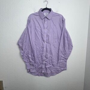 Charles Tyrwhitt Non Iron Dress‎ Shirt Mens 17 Purple White Printed Classic Fit